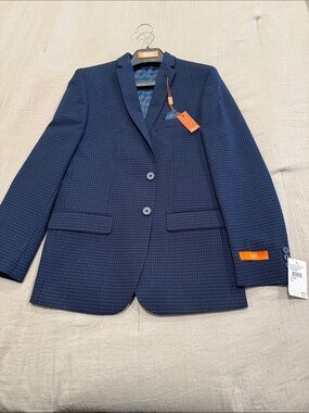TALLIA Navy Houndstooth Two-Button Blazer